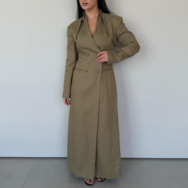 Drape Double-breasted Long Blazer