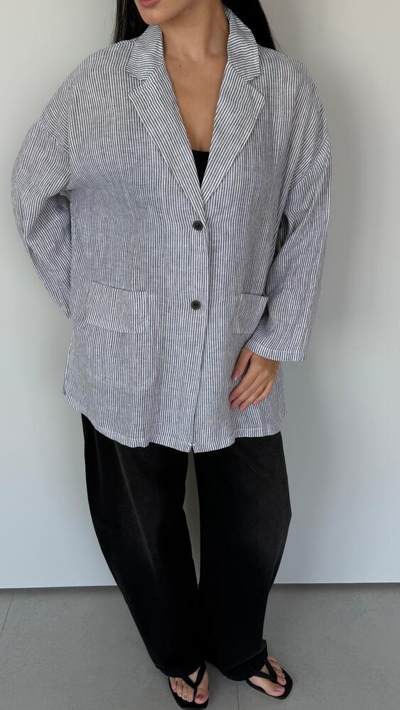 Oversized Stripe Linen Blazer