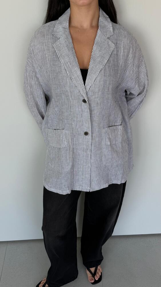 Oversized Stripe Linen Blazer