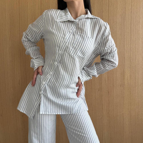 Diagonal Stripe Linen Shirt & Pants