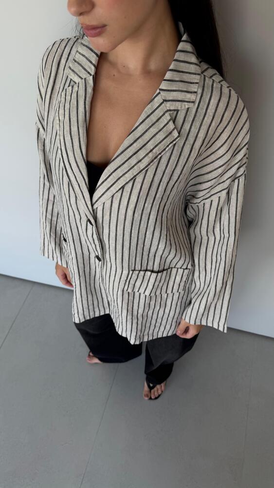 Oversized Stripe Linen Blazer