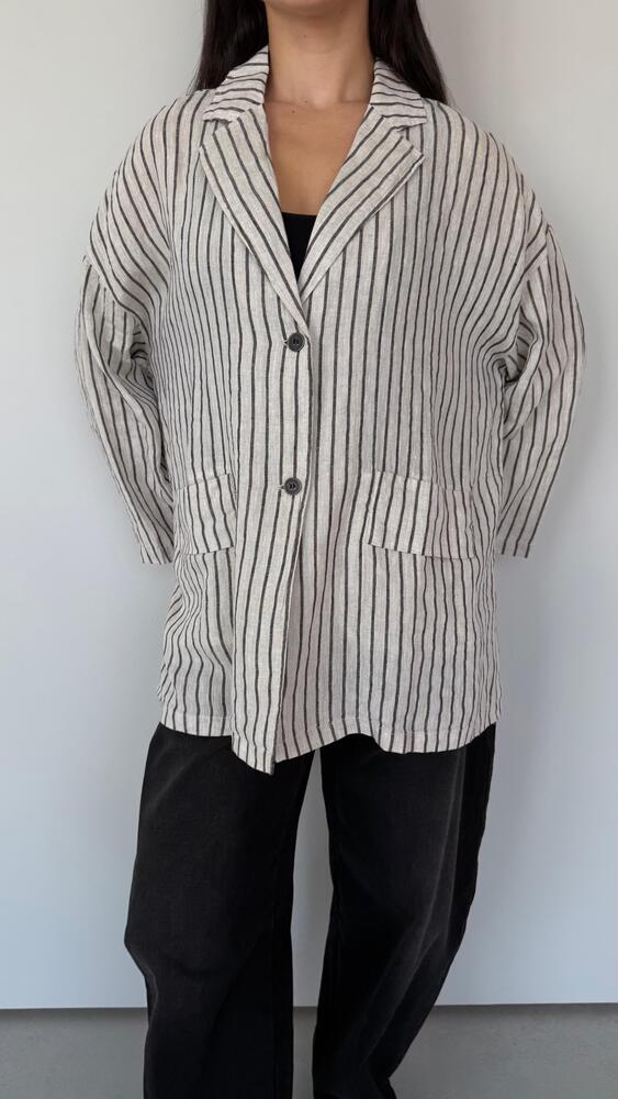 Oversized Stripe Linen Blazer