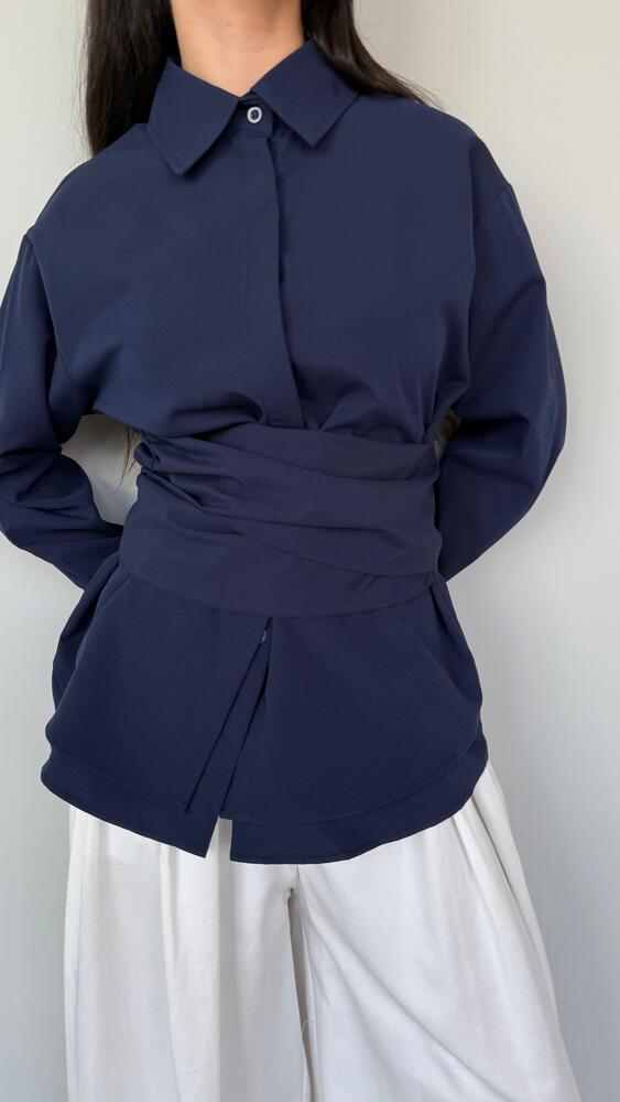 Wrap Cinched Peplum Shirt