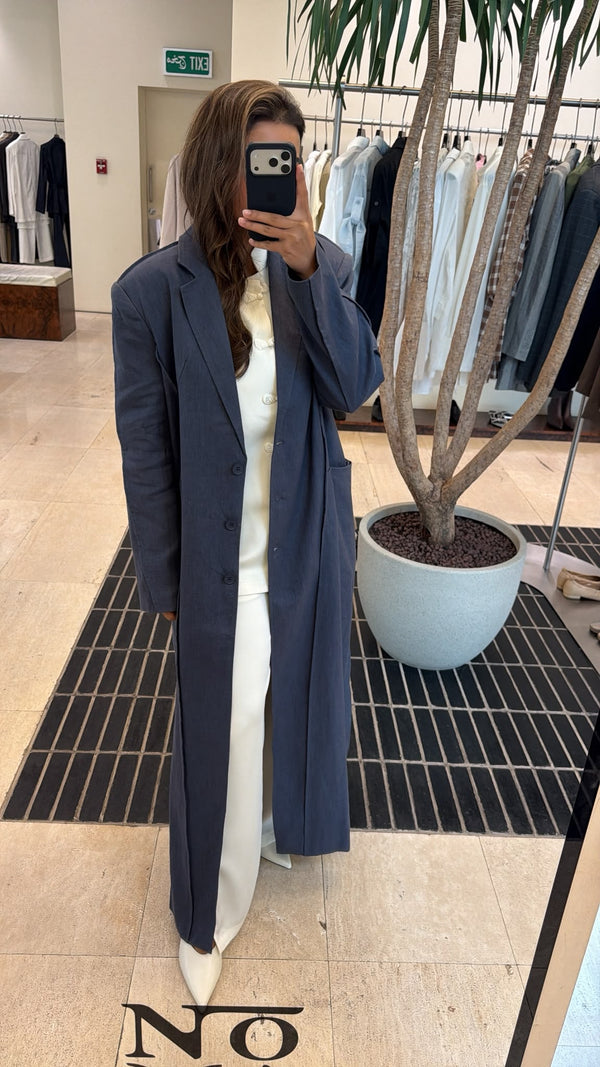 Panelled Linen Long Blazer