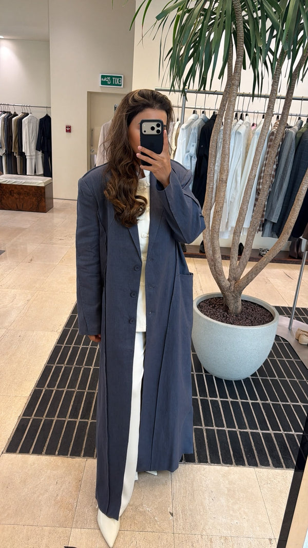 Panelled Linen Long Blazer