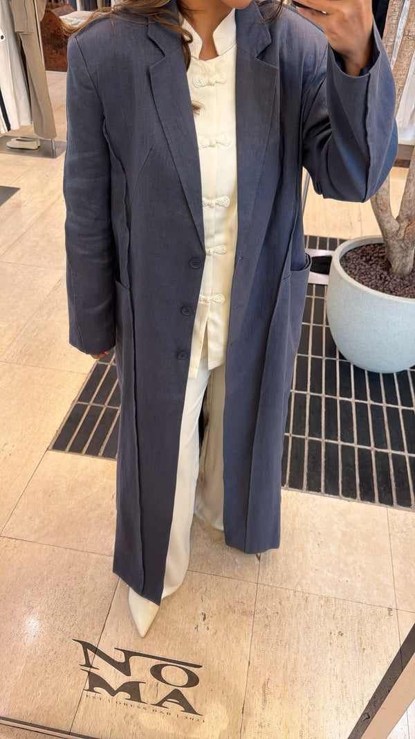 Panelled Linen Long Blazer