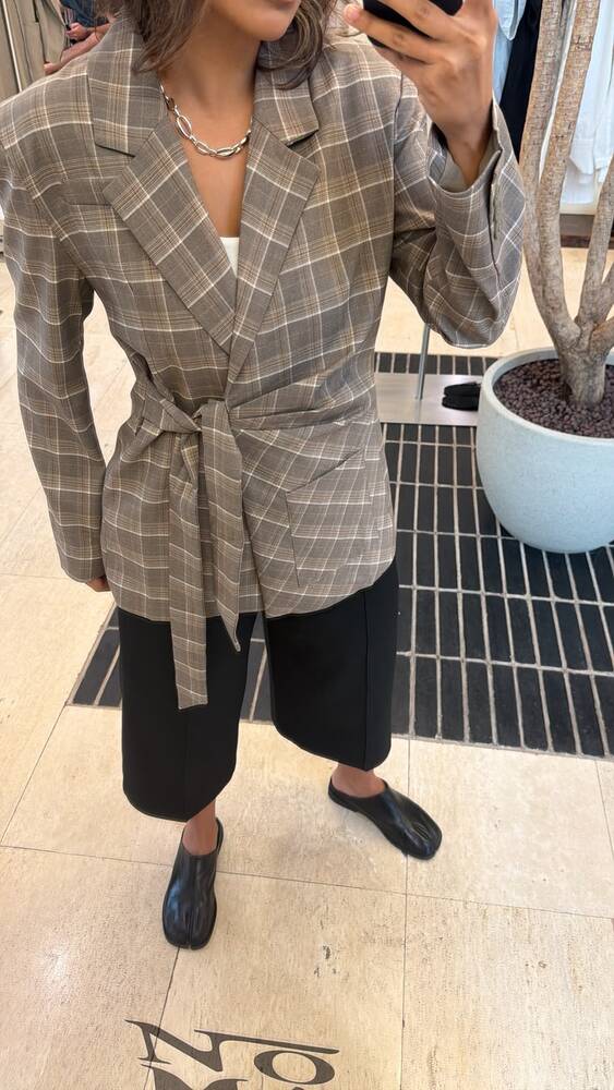 Checkered Side Belt Blazer