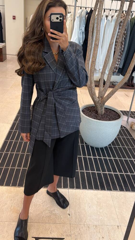 Checkered Side Belt Blazer