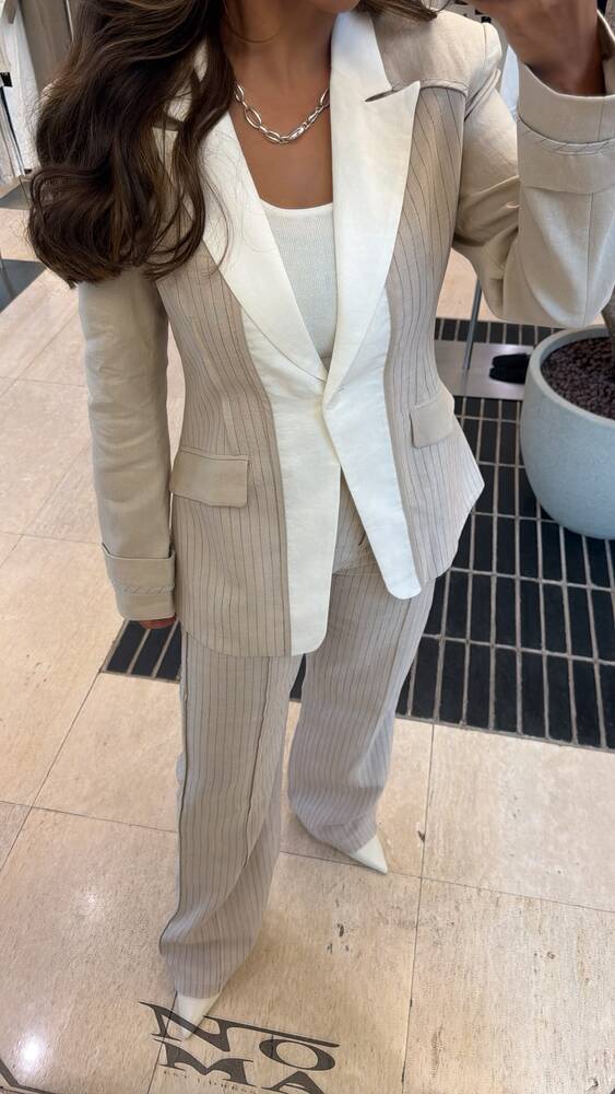 White Peak Lapel Linen Set