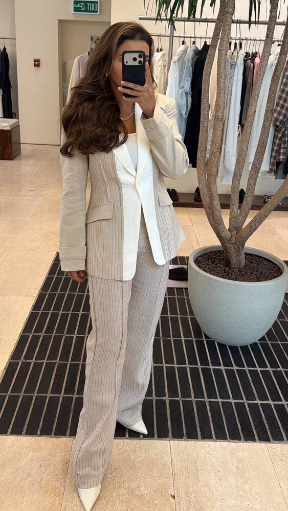 White Peak Lapel Linen Set
