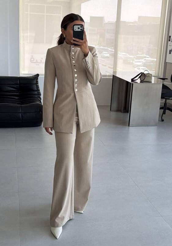 2PC Silver Button  Stripe Set