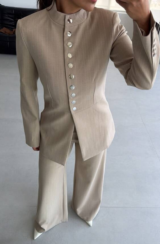 2PC Silver Button  Stripe Set