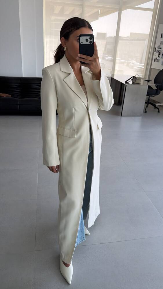 One-button Structured  Long Blazer