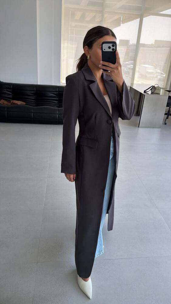 One-button Structured  Long Blazer