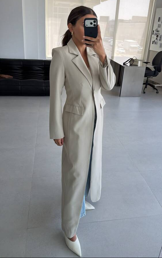 One-button Structured  Long Blazer