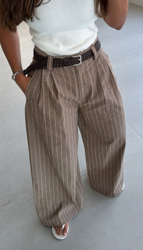 Stripe Linen Trousers w/ Belt