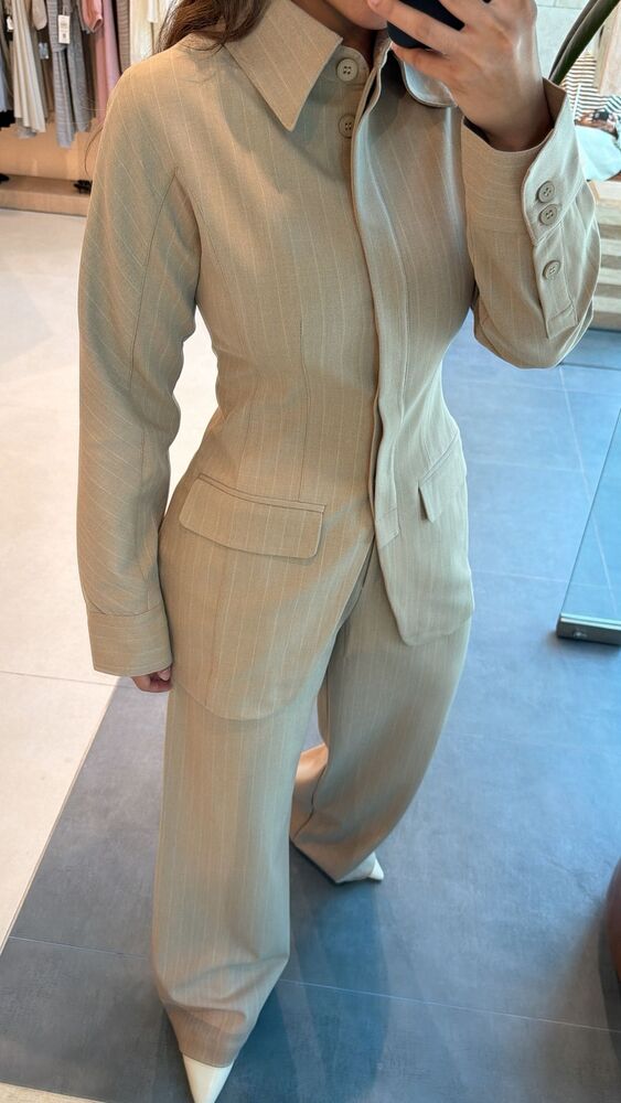 Pinstripe Hourglass Blazer Suit