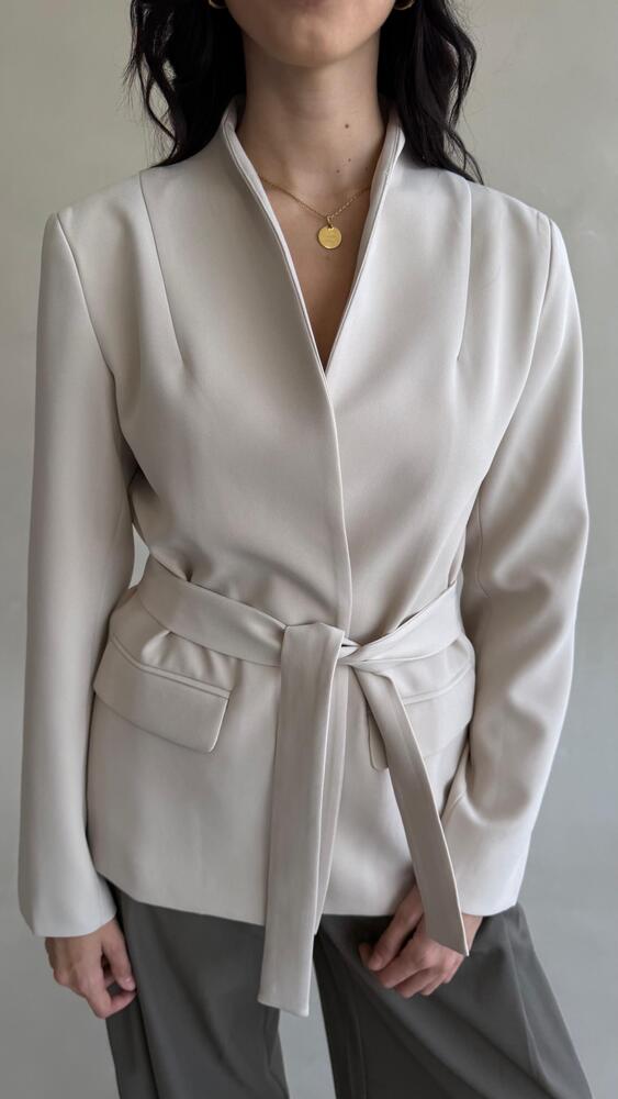 Lapelless Belted Tailored Blazer