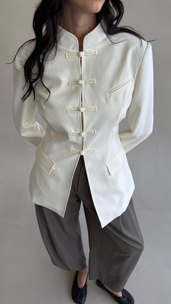 High-neck Knotted Closure Blazer