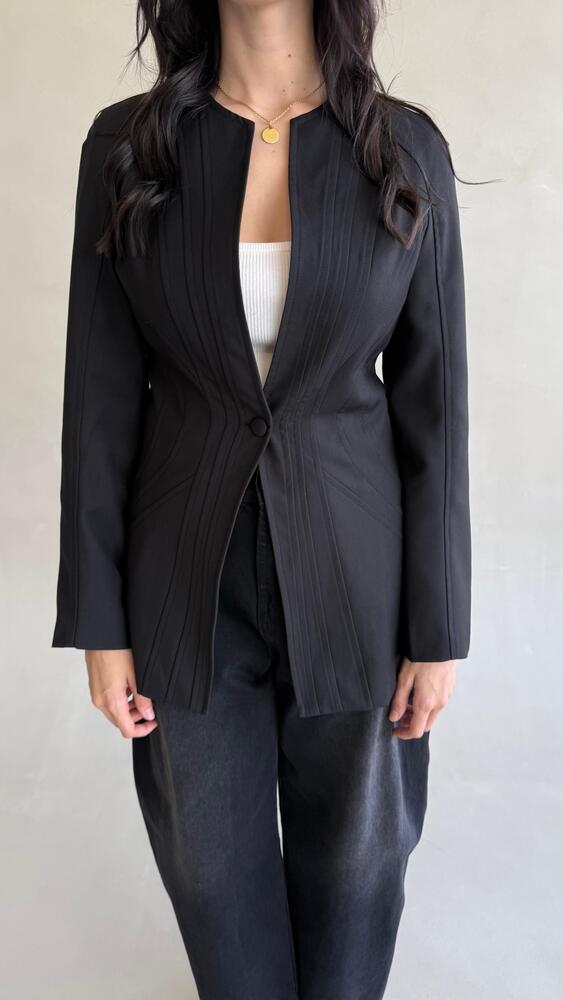 Seam-panel Crew Neck Blazer