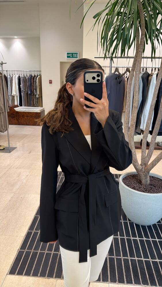 Tie-belt Topstitching Blazer