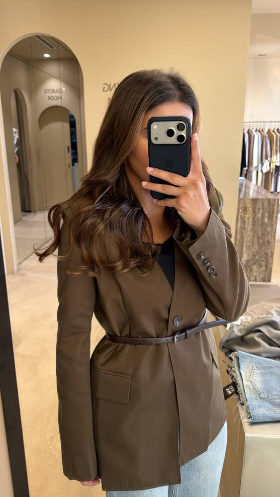 Tri-line Stitch Vneck Blazer w/ Belt