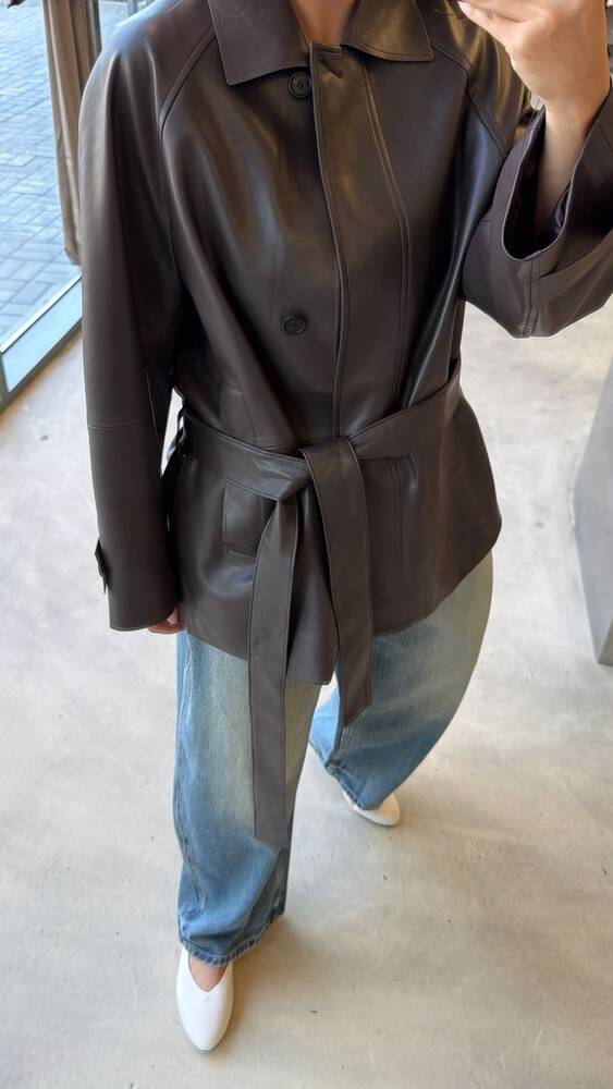 Waist Belt Leather Jacket