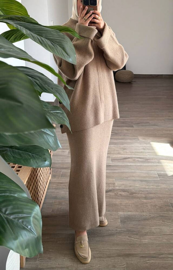 Side Button Knitted Skirt Set