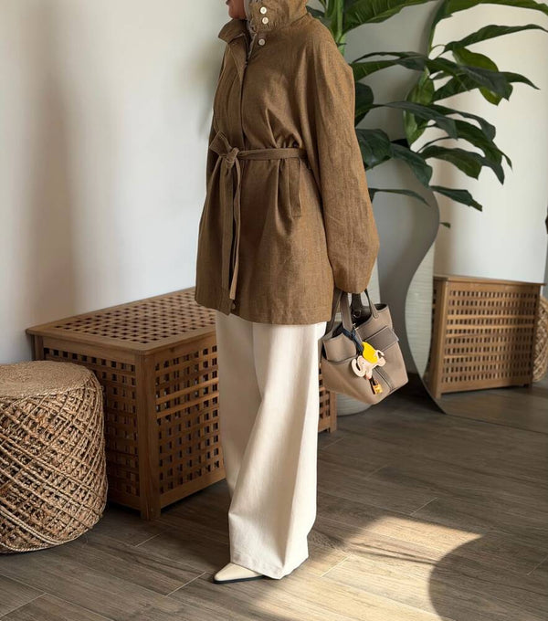 Funnel Collared Jacket w/ Belt