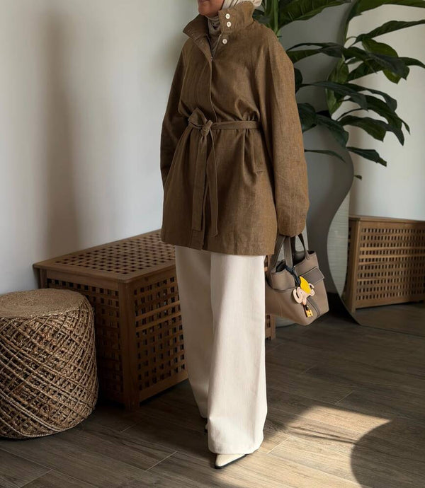 Funnel Collared Jacket w/ Belt