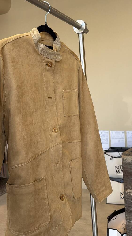 Band Collar Suede Jacket w/ Belt