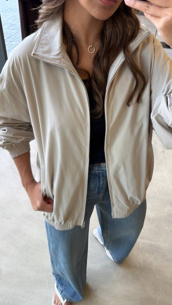 Funnel Collar Zippered Jacket