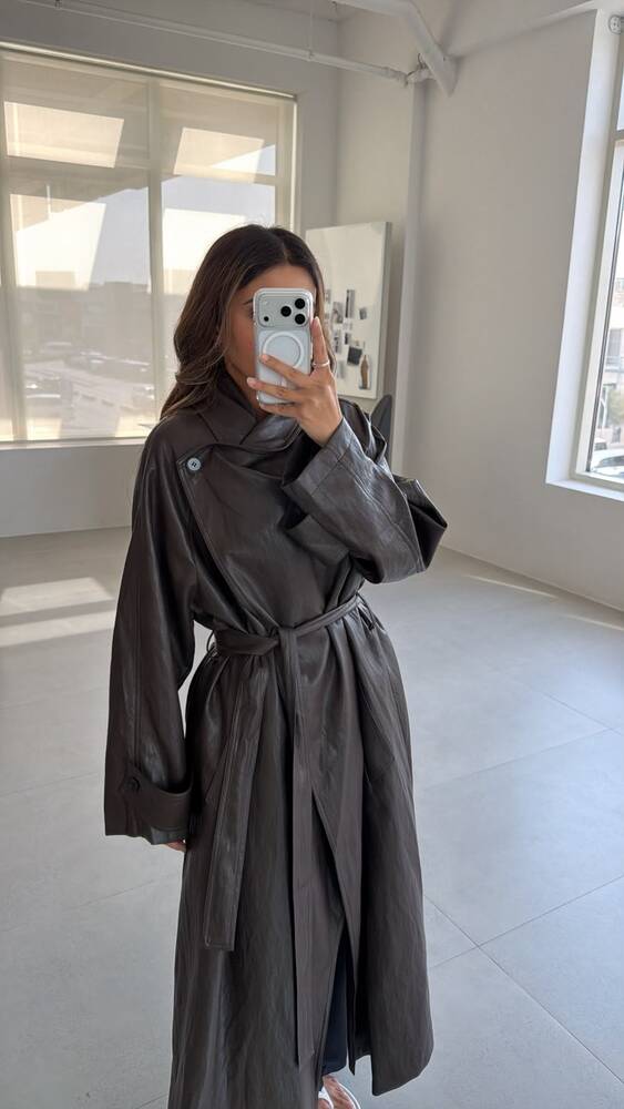 Belted Leather Maxi Coat
