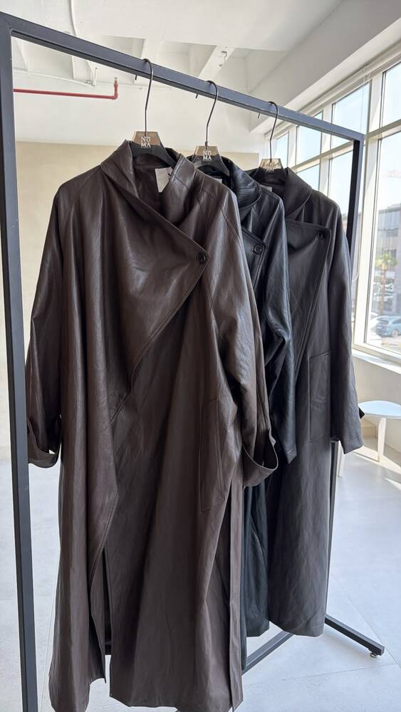 Belted Leather Maxi Coat