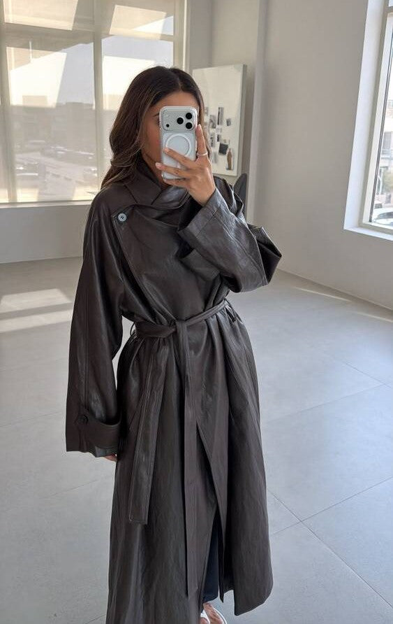 Belted Leather Maxi Coat