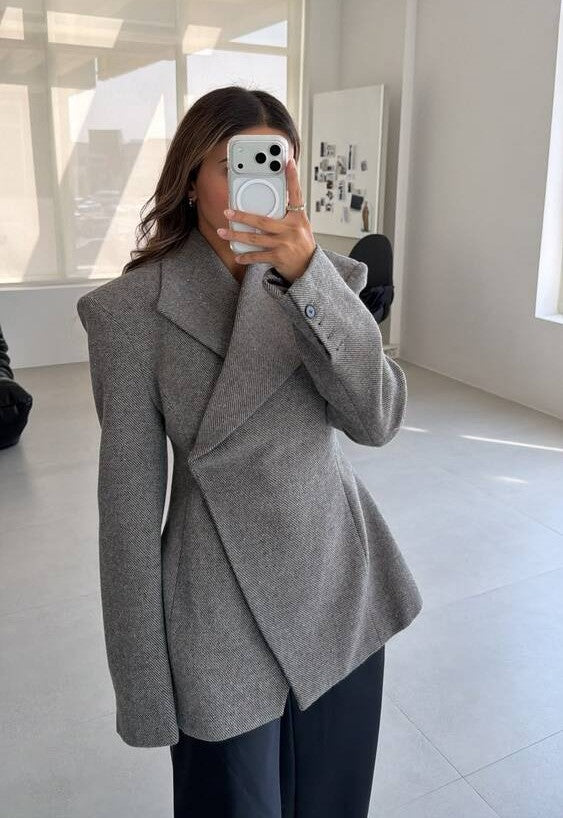 Asymmetric Drape Woolen Jacket
