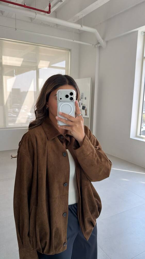 Pleated Hem  Suede Jacket