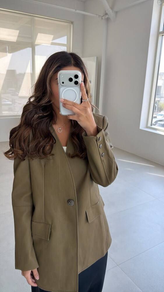 V-Shaped Neck Leather Jacket