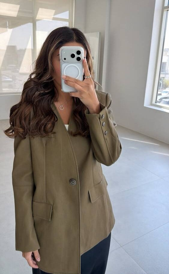 V-Shaped Neck Leather Jacket