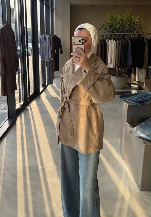 Buckle Neck Suede Jacket