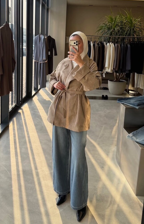 Buckle Neck Suede Jacket