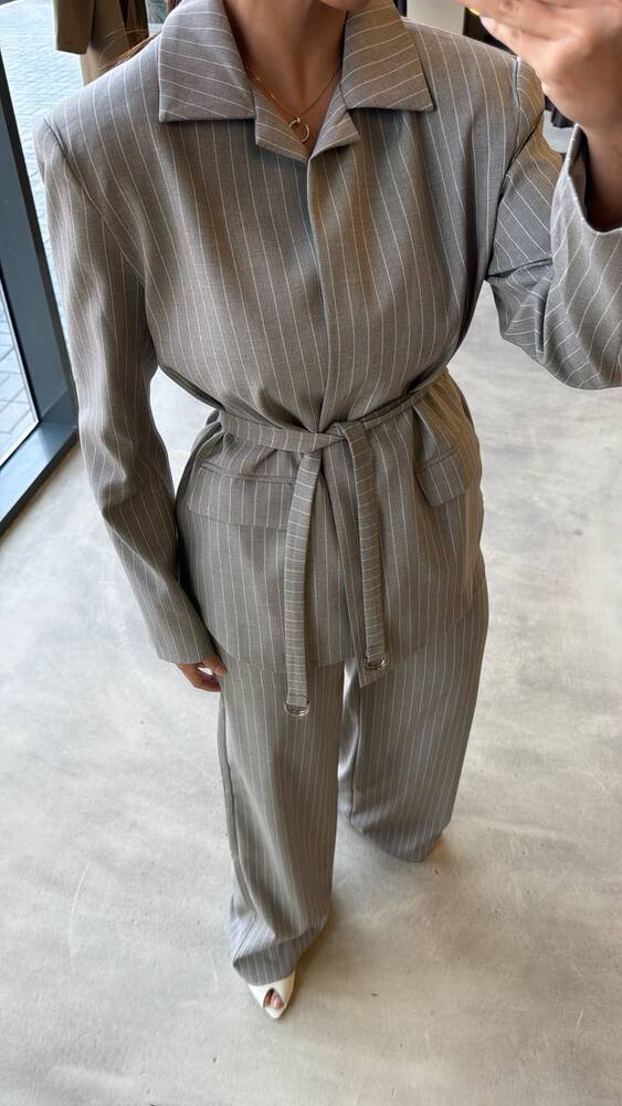 Wrap-style Stripe Blazer Set