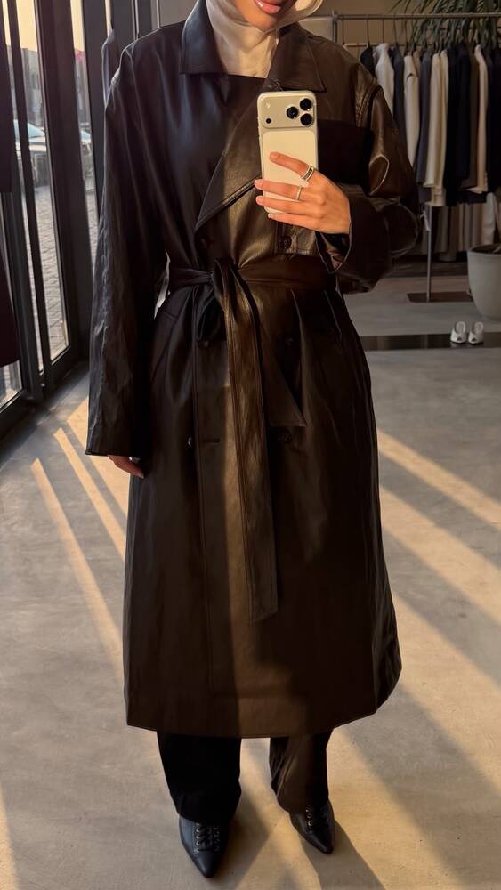 Luxe Leather Trench Coat w/Belt