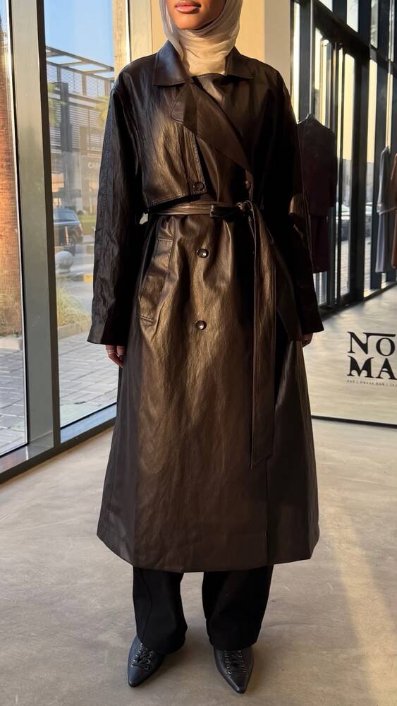Luxe Leather Trench Coat w/Belt
