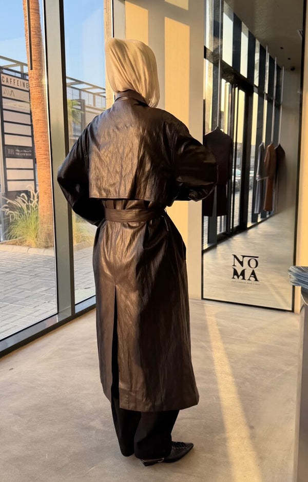 Luxe Leather Trench Coat w/Belt
