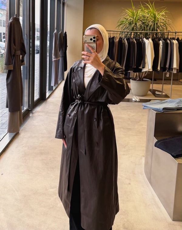 Luxe Leather Trench Coat w/Belt