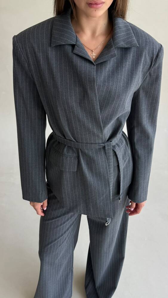 Wrap-style Stripe Blazer Set