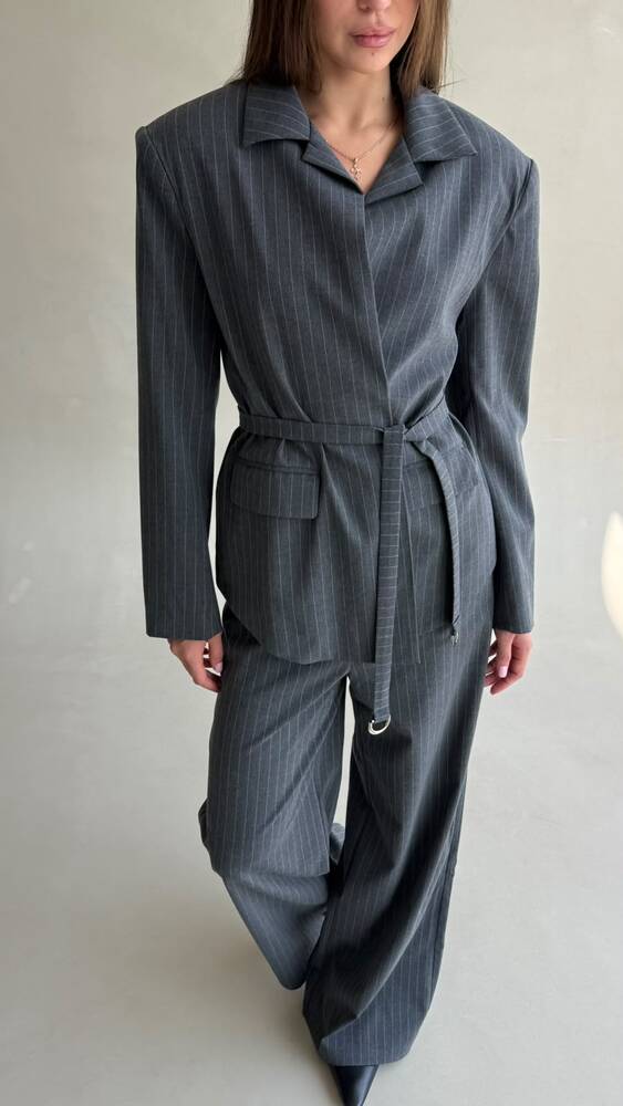 Wrap-style Stripe Blazer Set