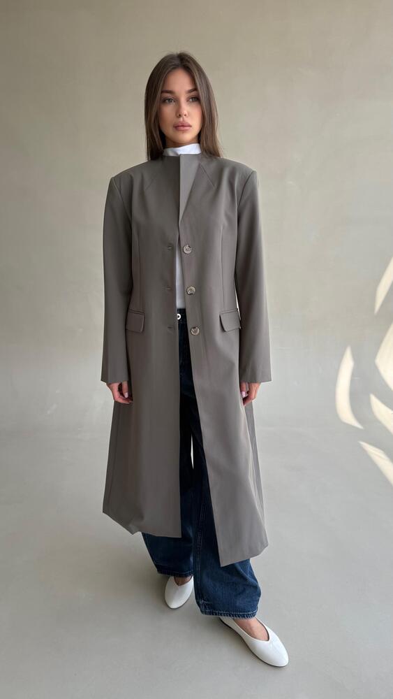 3-button High Neck Long Blazer