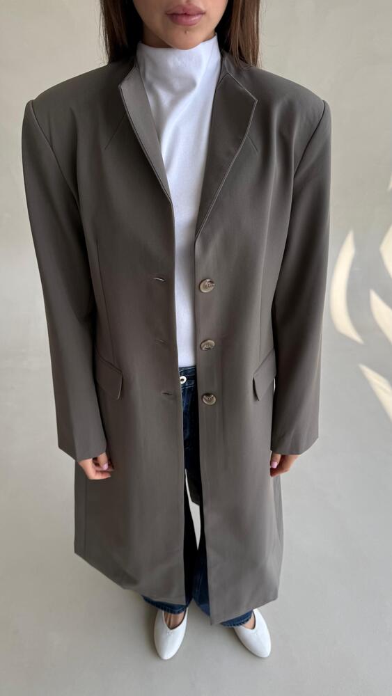 3-button High Neck Long Blazer